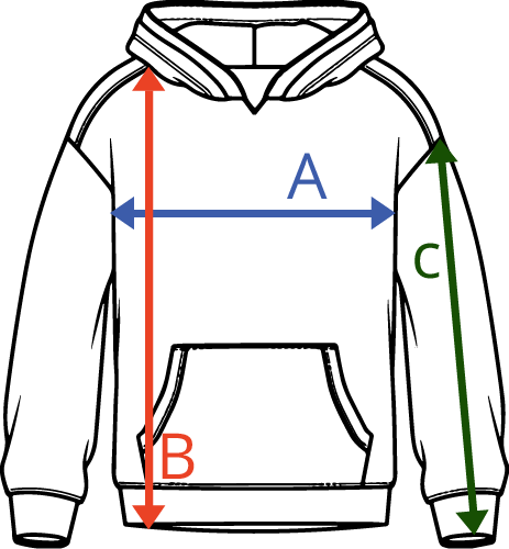 College Hoodie Tableau des tailles